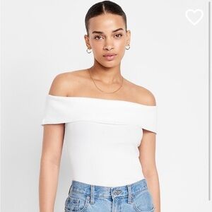 Old Navy Off-Shoulder Ribbed Top White Lilies Size 2X New